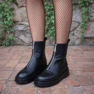 ZARA Faux Leather Chunky Ankle Boots, 39